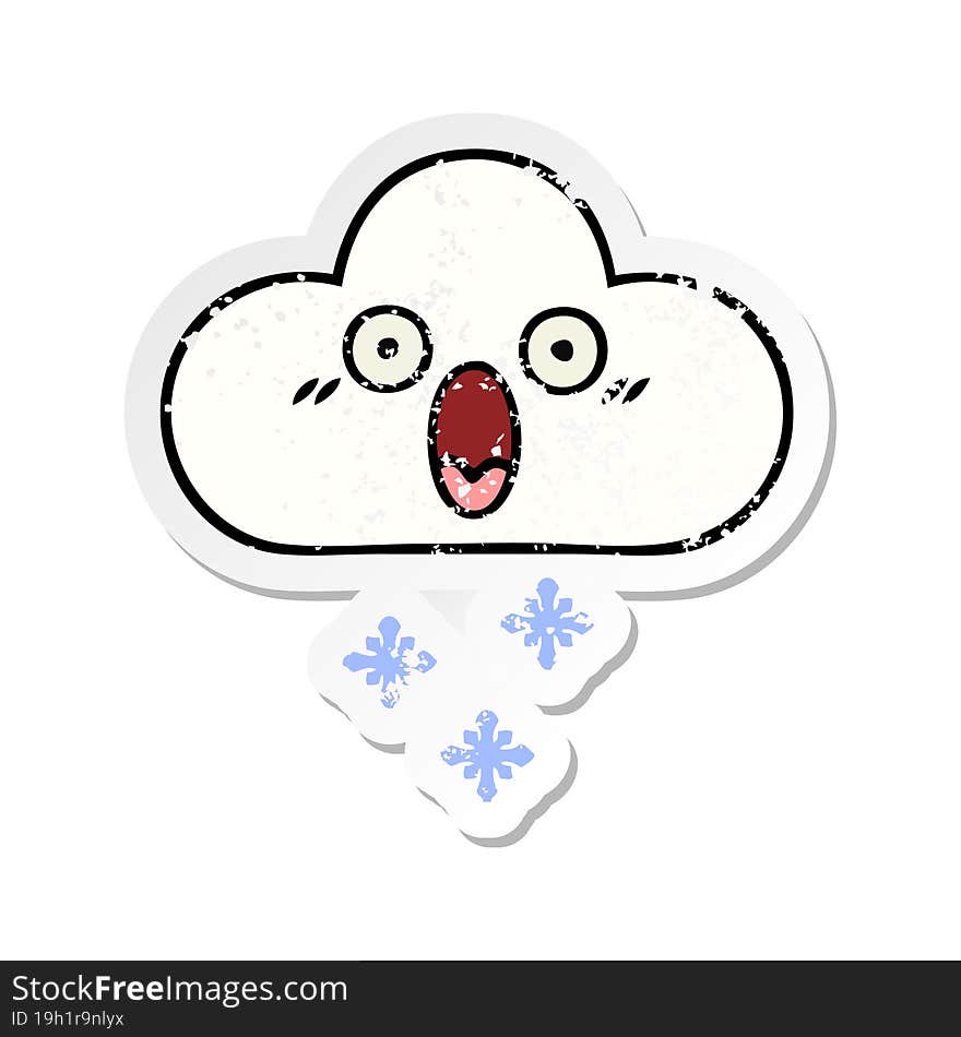 distressed sticker of a cute cartoon snow cloud