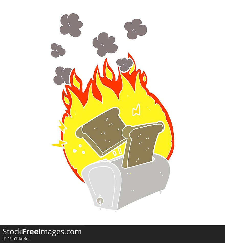 Flat Color Illustration Of A Cartoon Burning Toaster