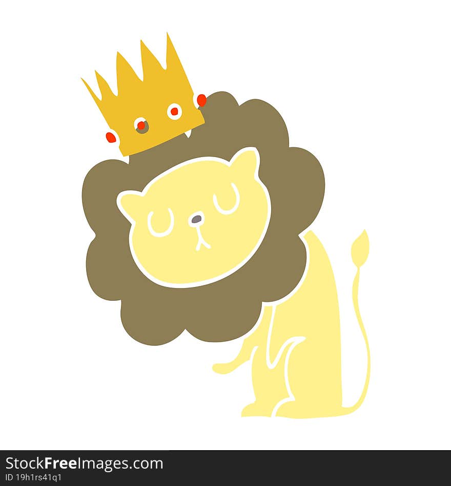 flat color style cartoon lion with crown