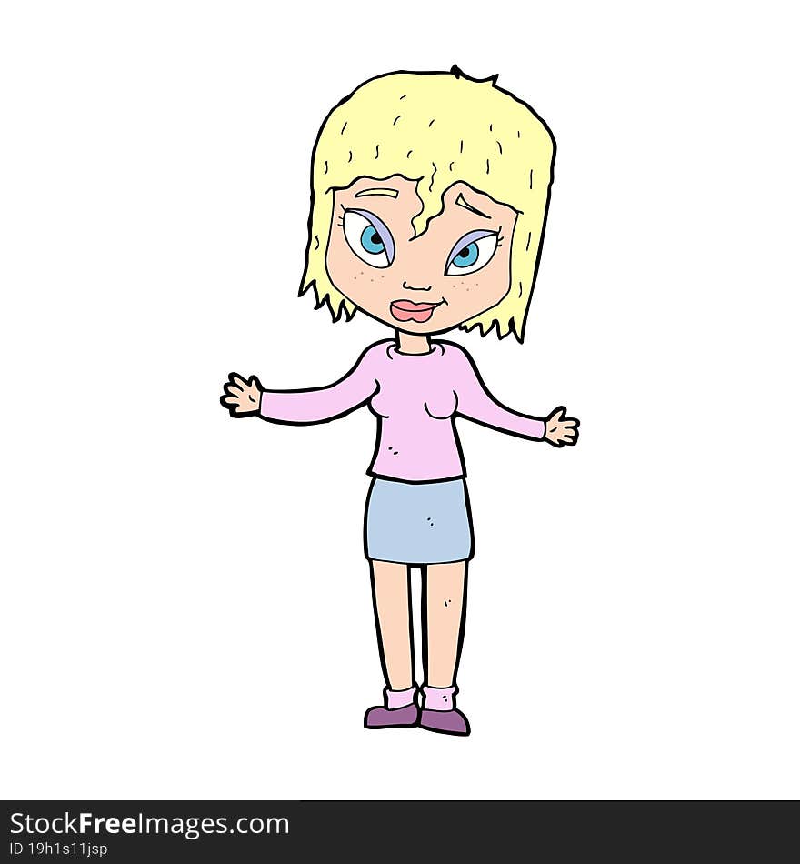 cartoon woman shrugging shoulders