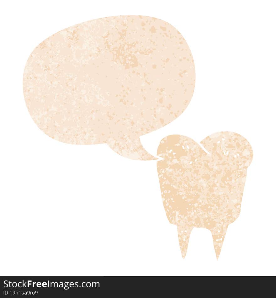 cartoon tooth and speech bubble in retro textured style