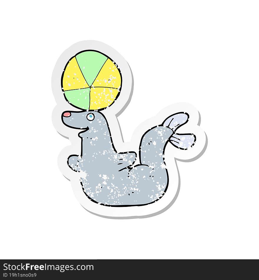 retro distressed sticker of a cartoon seal with ball