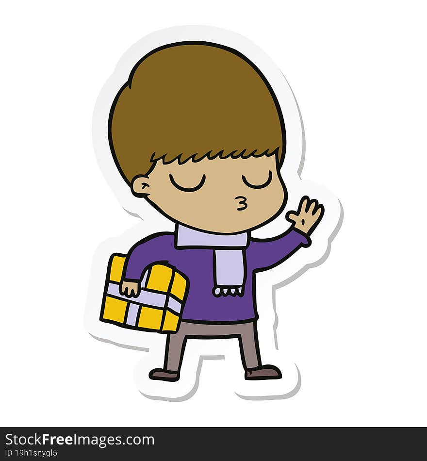 sticker of a cartoon calm boy