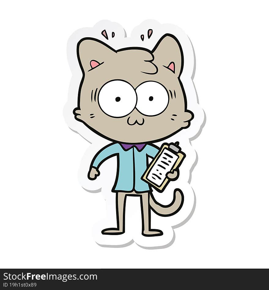 sticker of a cartoon surprised office worker cat