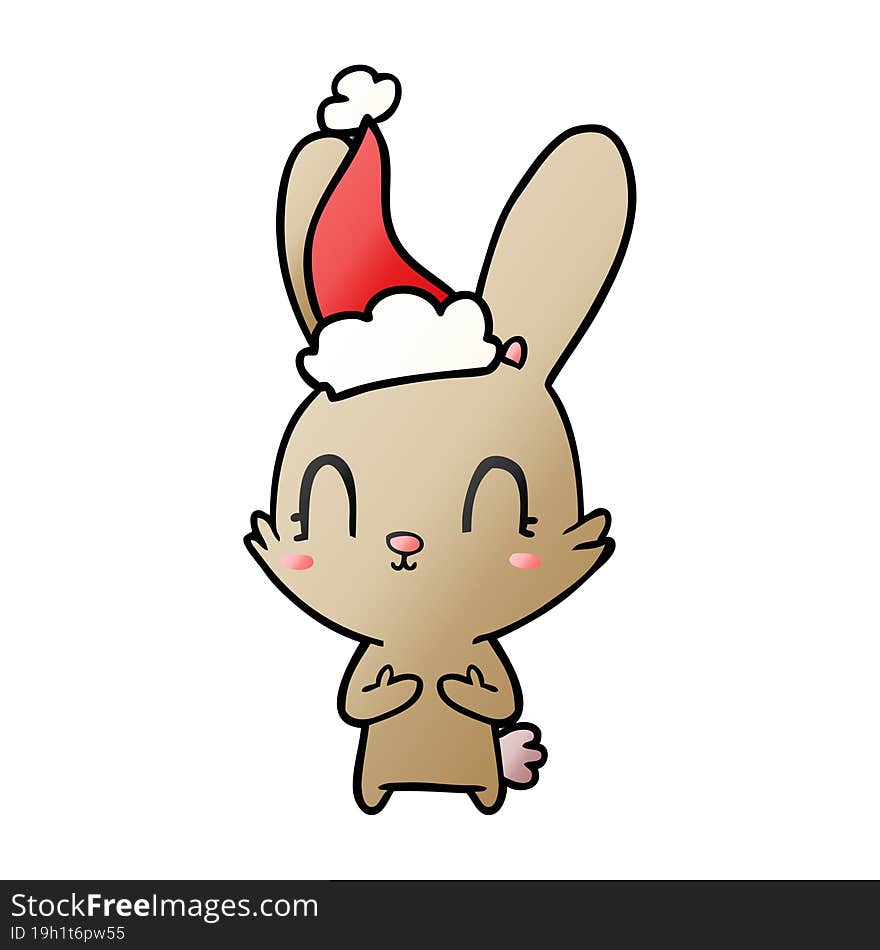 cute hand drawn gradient cartoon of a rabbit wearing santa hat. cute hand drawn gradient cartoon of a rabbit wearing santa hat