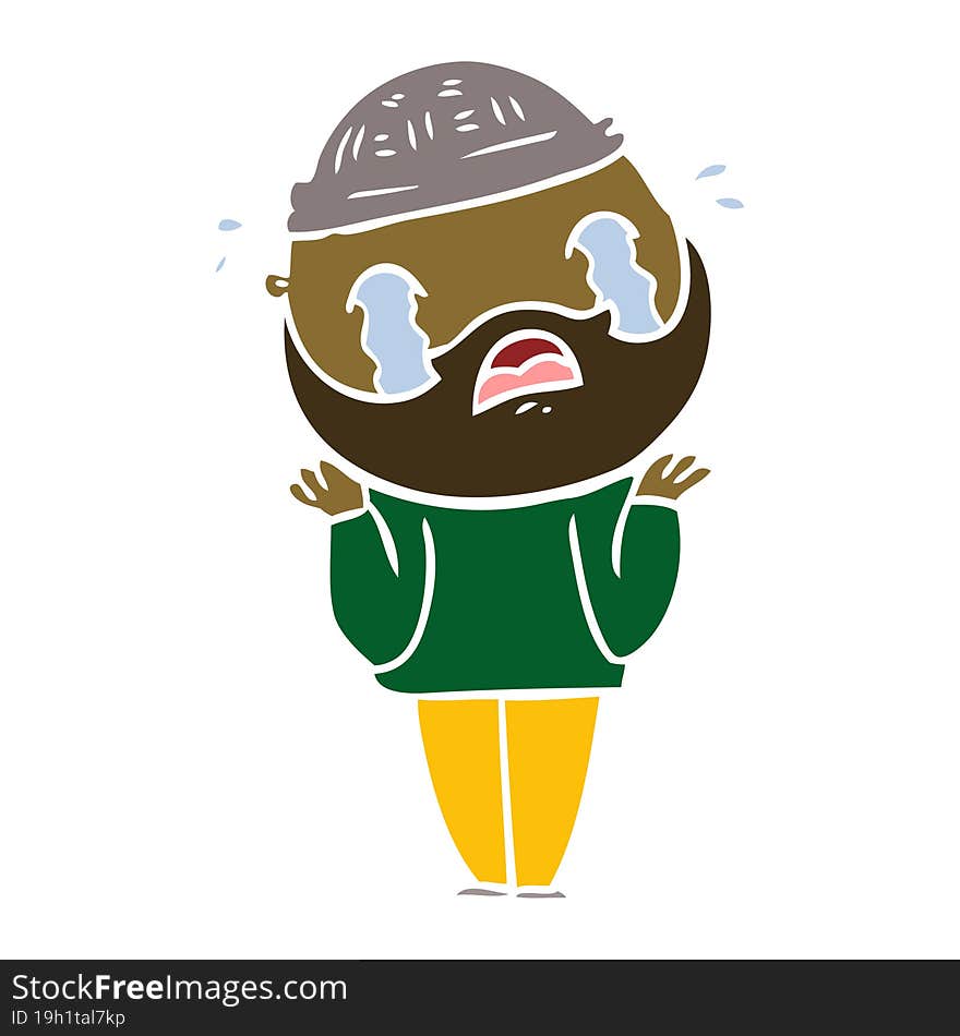 flat color style cartoon bearded man crying