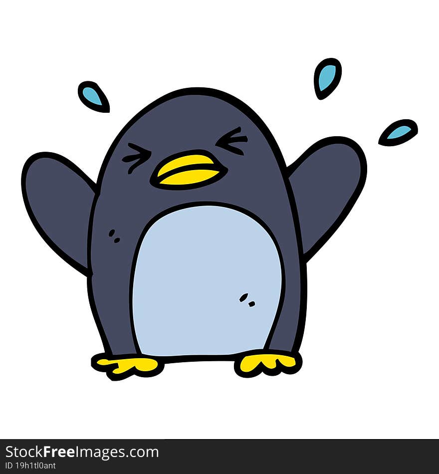 hand drawn doodle style cartoon flapping penguin