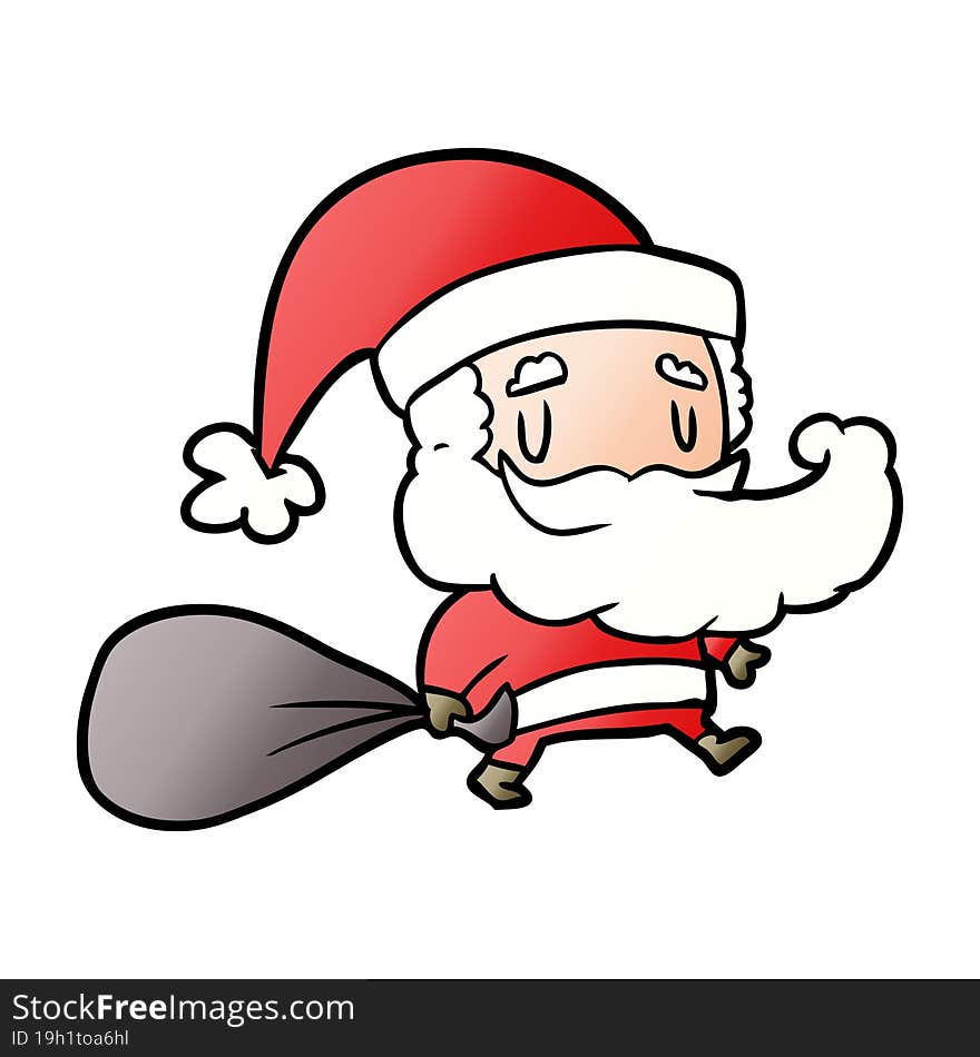 cartoon santa claus carrying sack of presents. cartoon santa claus carrying sack of presents