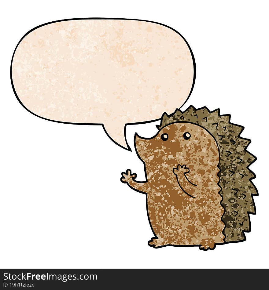 Cartoon Hedgehog And Speech Bubble In Retro Texture Style