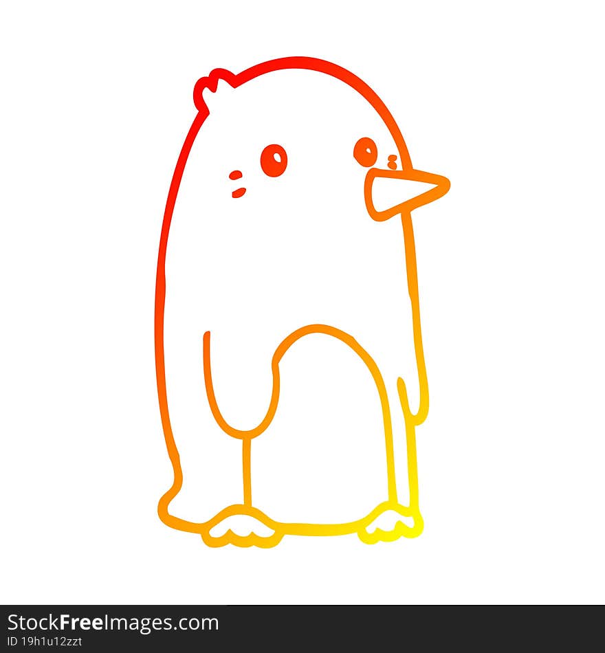 warm gradient line drawing cartoon penguin