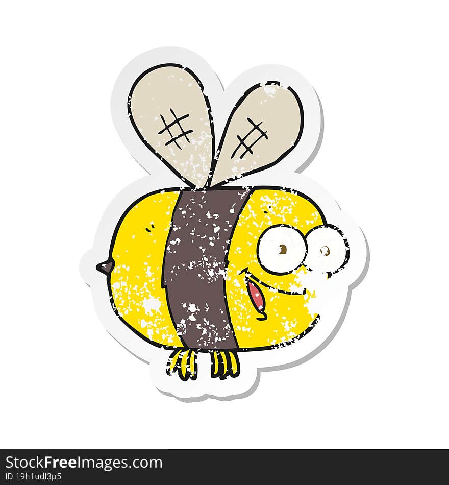 retro distressed sticker of a cartoon bee