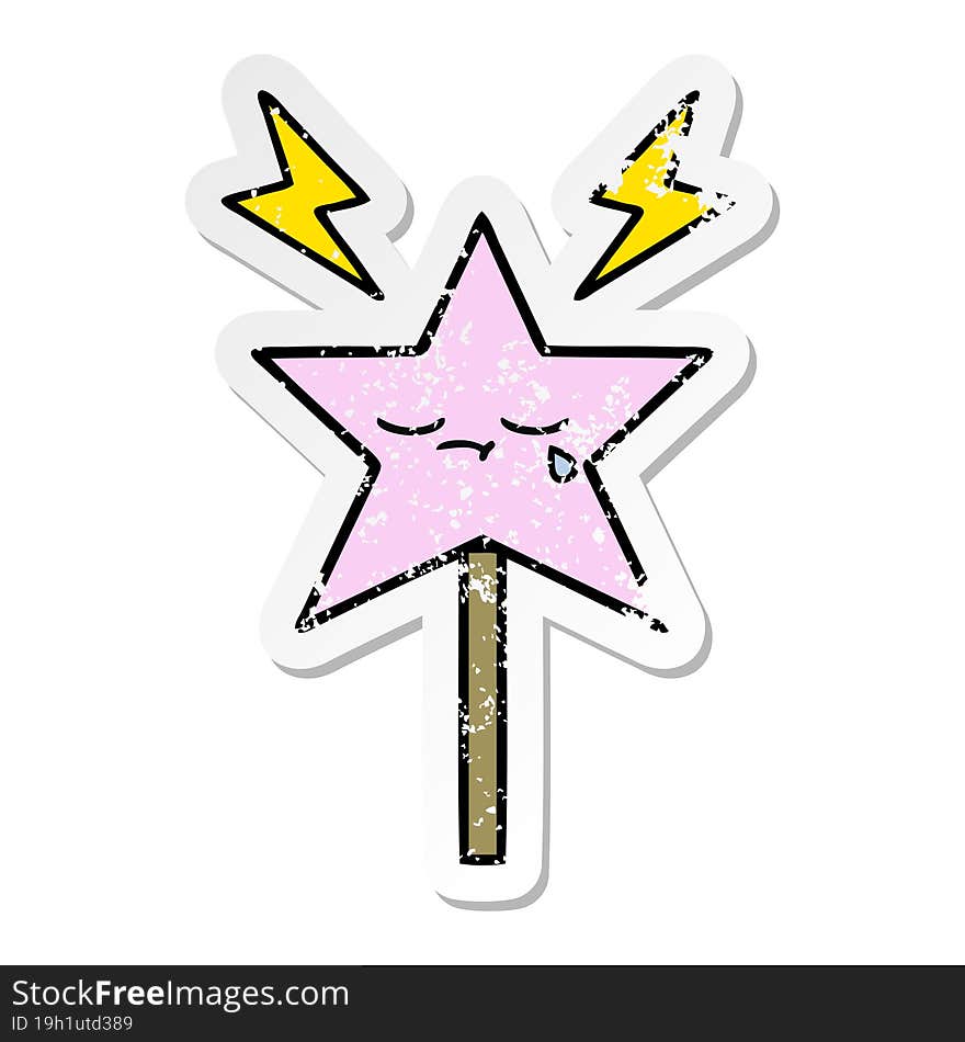 Distressed Sticker Of A Cute Cartoon Magic Wand