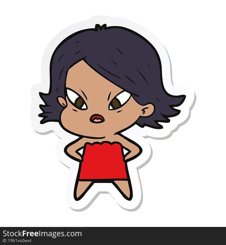 Sticker Of A Cartoon Stressed Woman