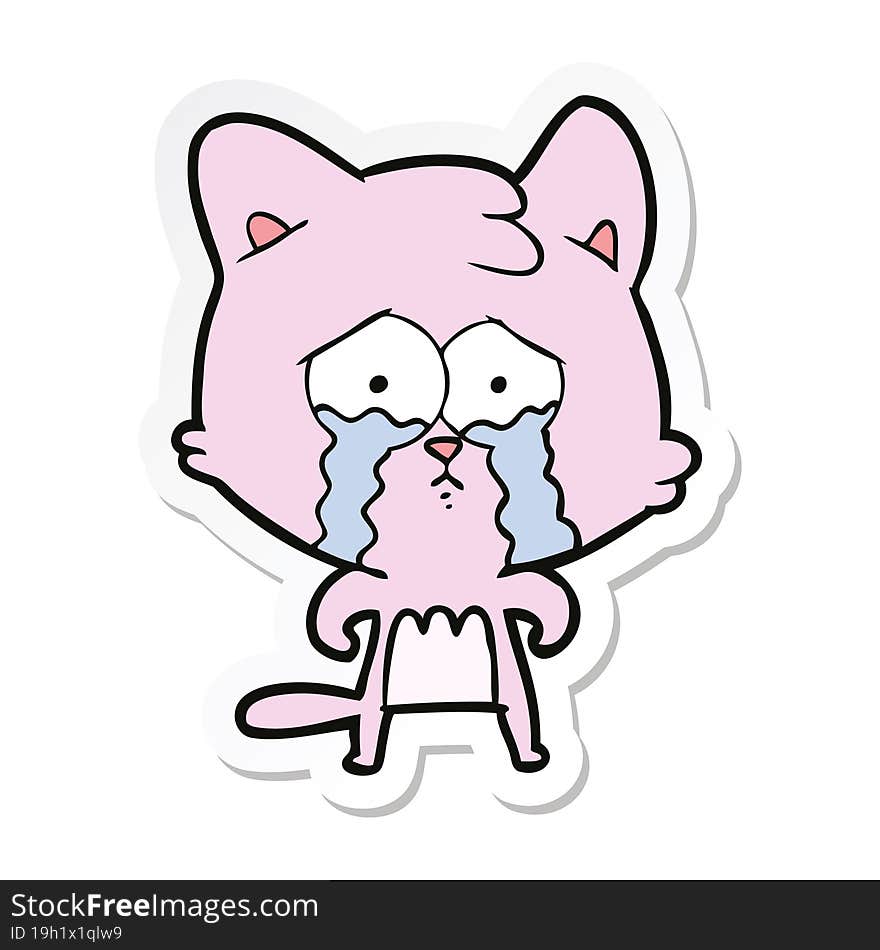 sticker of a cartoon crying cat