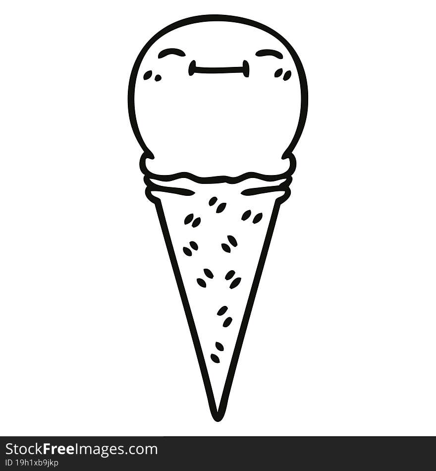 quirky line drawing cartoon happy ice cream