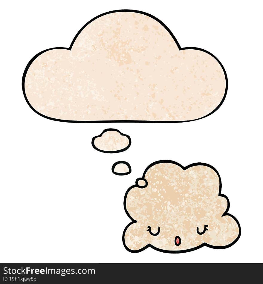 cute cartoon cloud and thought bubble in grunge texture pattern style