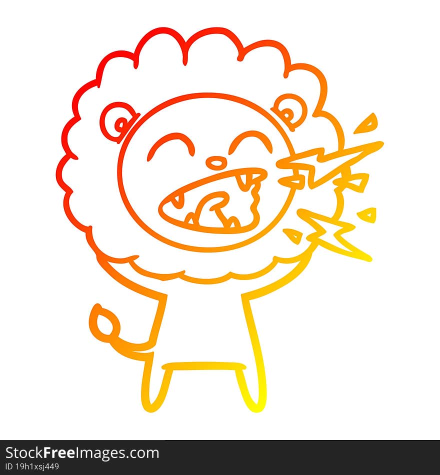 warm gradient line drawing cartoon roaring lion