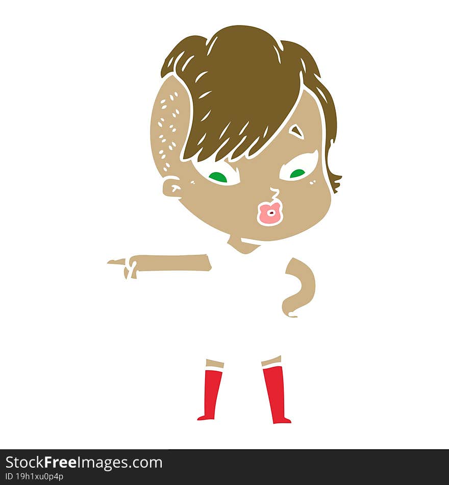 flat color style cartoon surprised girl