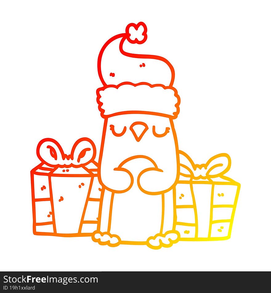 warm gradient line drawing cute christmas penguin