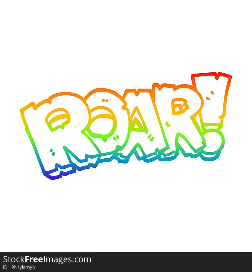 rainbow gradient line drawing of a cartoon roar sign