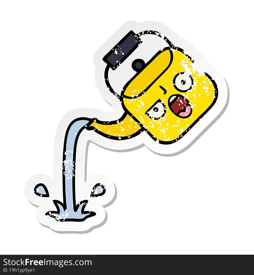 distressed sticker of a cute cartoon pouring kettle