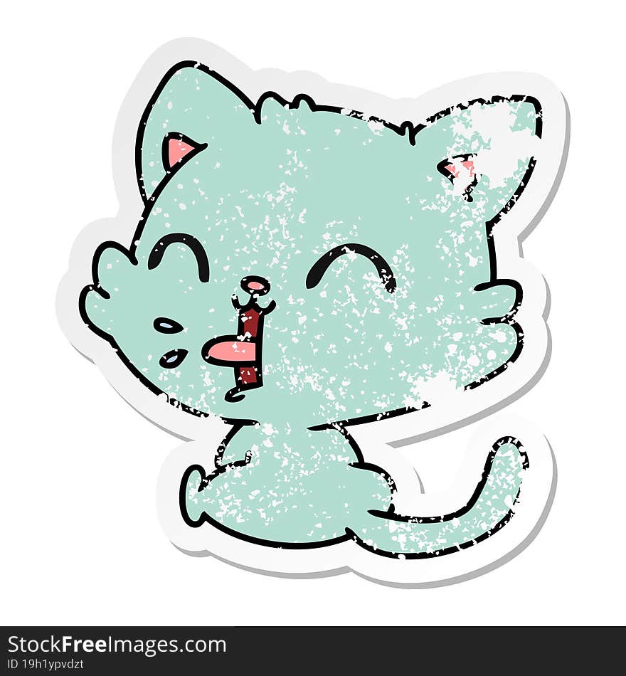 freehand drawn distressed sticker cartoon of cute kawaii cat