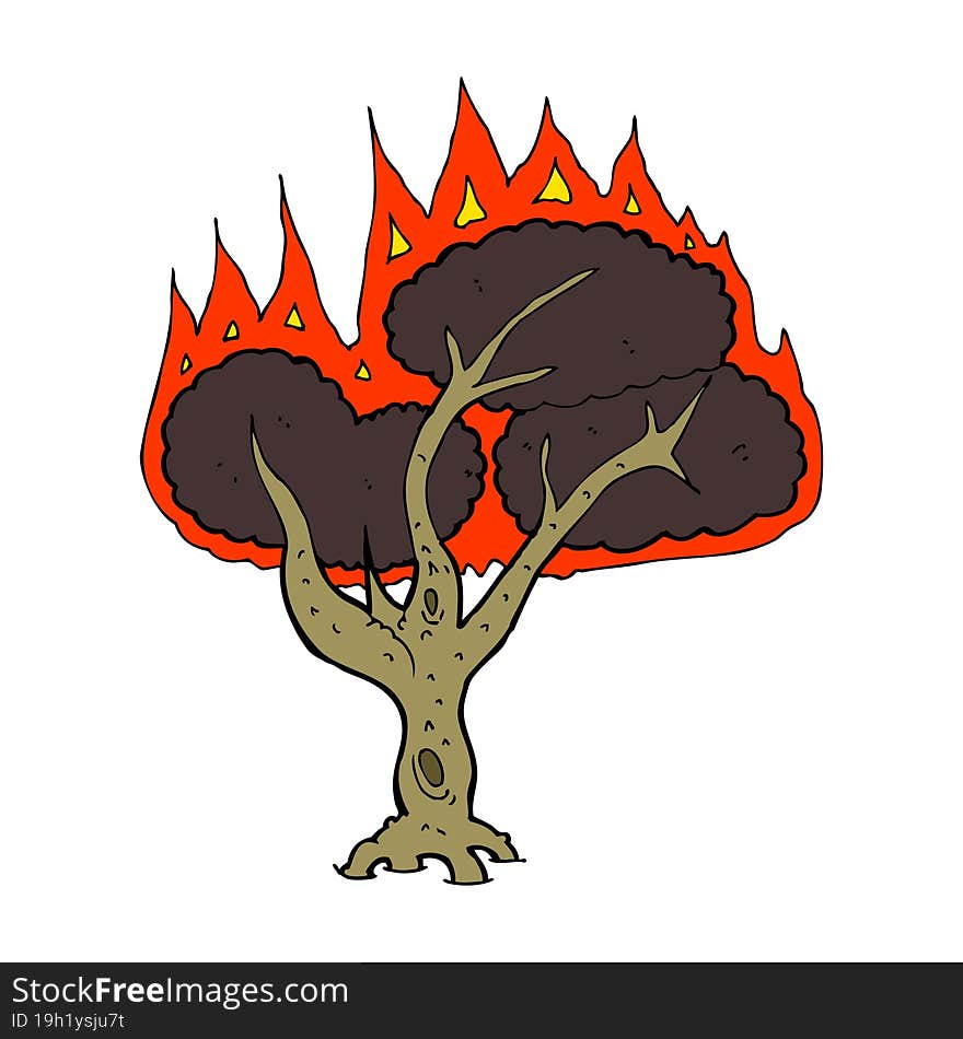 cartoon burning tree