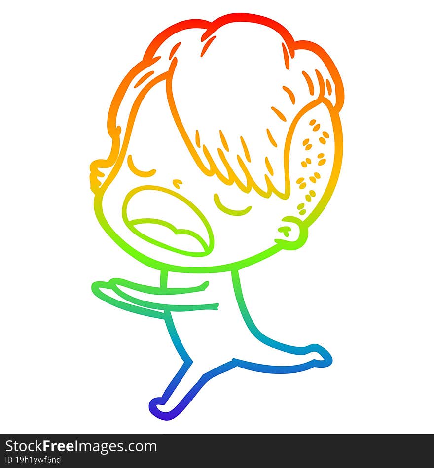 rainbow gradient line drawing of a cartoon cool hipster girl talking