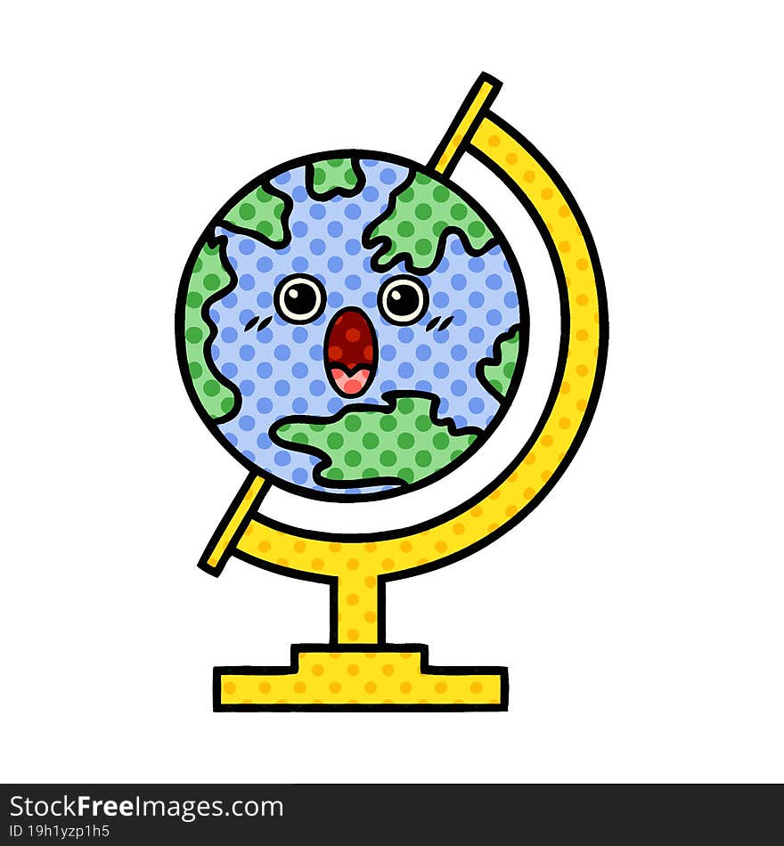 comic book style cartoon of a globe of the world