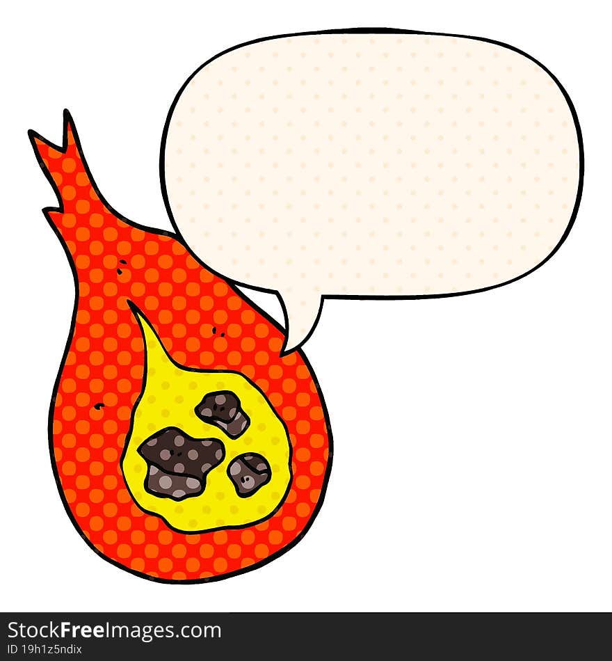 Cartoon Fireball And Speech Bubble In Comic Book Style