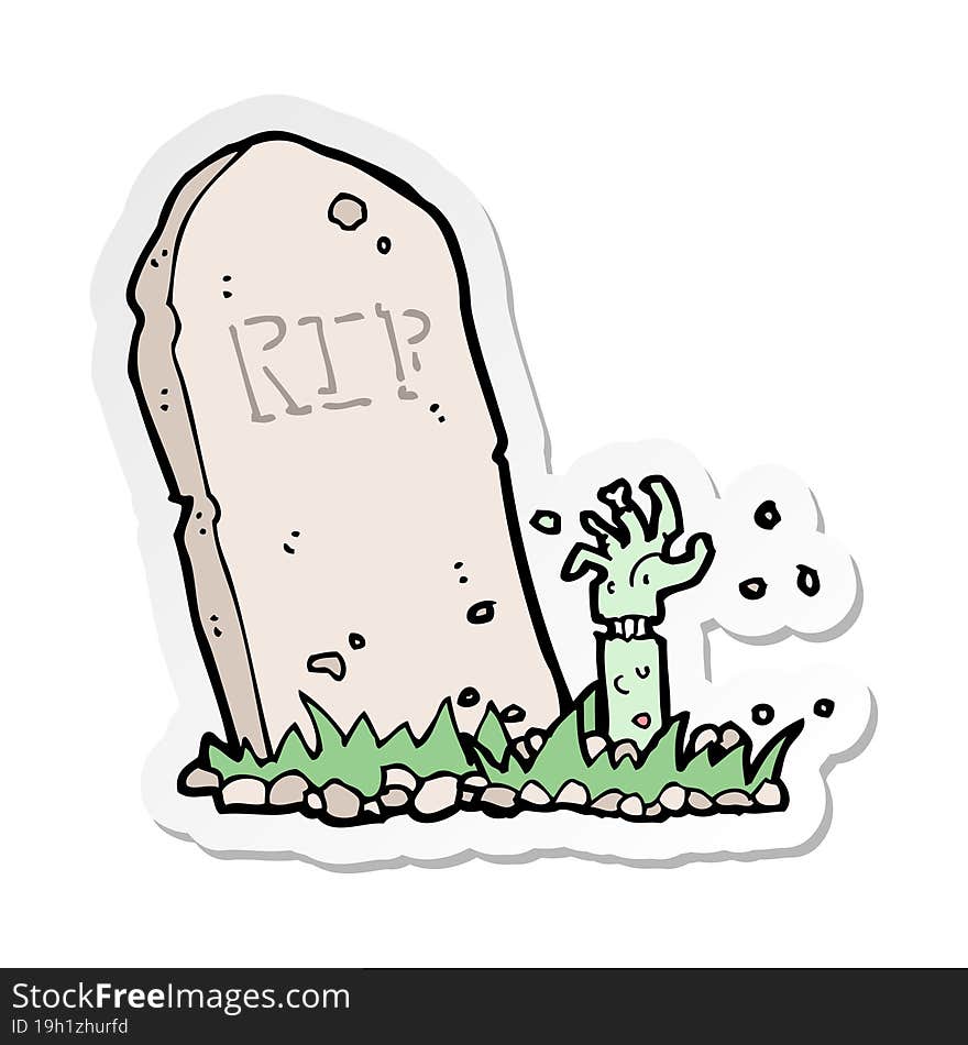 sticker of a cartoon zombie rising from grave