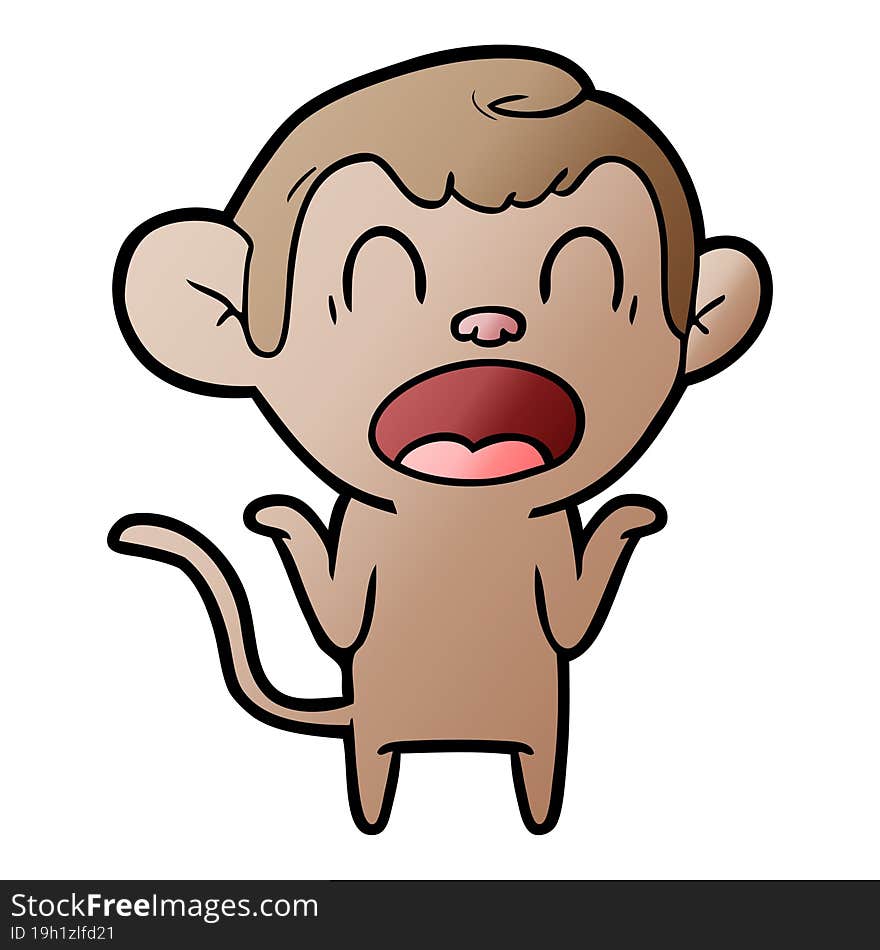 shouting cartoon monkey shrugging shoulders. shouting cartoon monkey shrugging shoulders