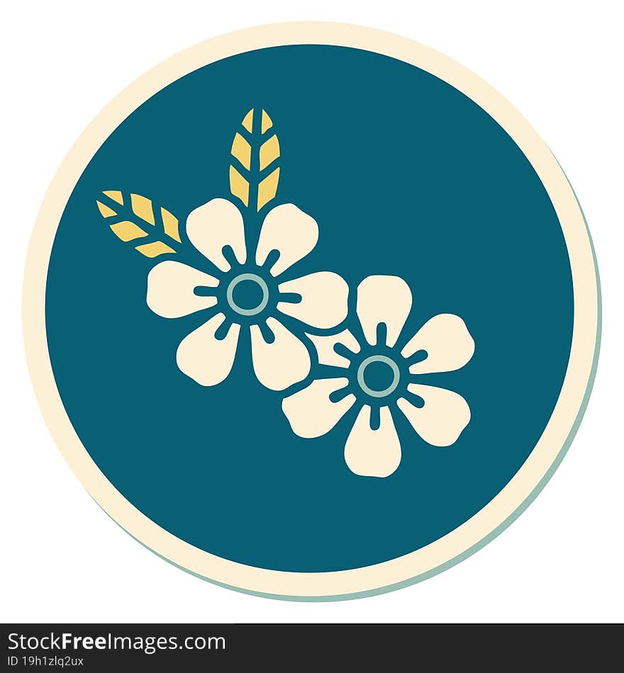 sticker of tattoo in traditional style of a flower. sticker of tattoo in traditional style of a flower