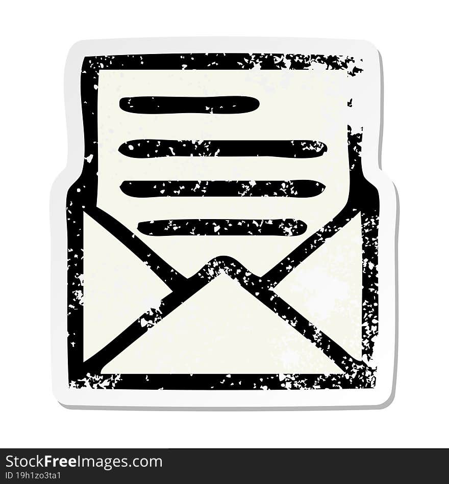 Distressed Sticker Of A Cute Cartoon Letter And Envelope