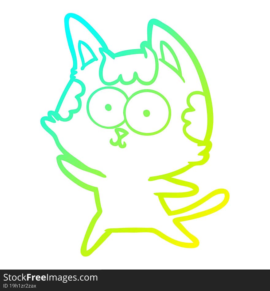 cold gradient line drawing of a happy cartoon cat