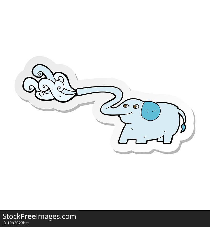 sticker of a cartoon elephant squirting water