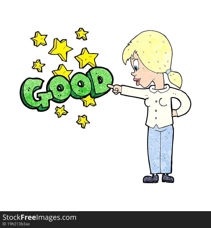 cartoon woman pointing out the good