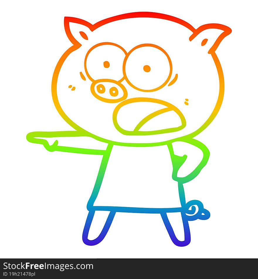 Rainbow Gradient Line Drawing Cartoon Pig Shouting