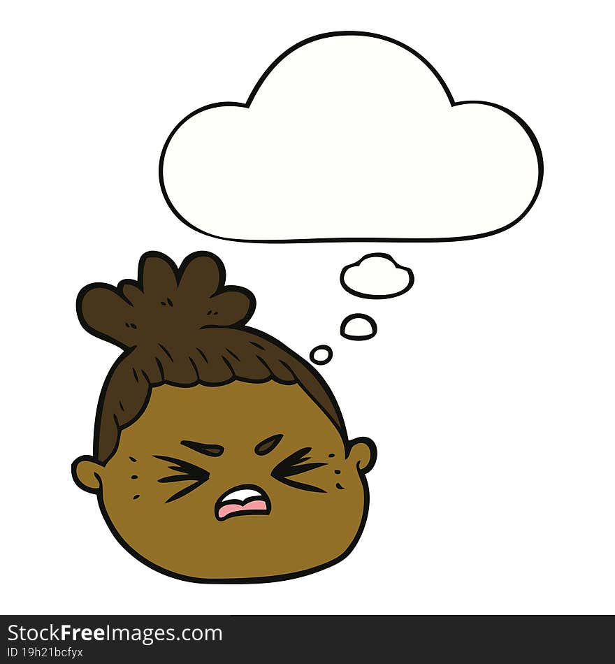 cartoon female face and thought bubble