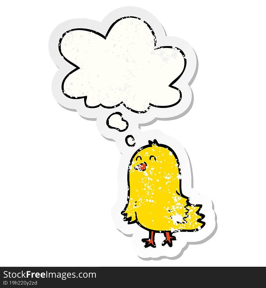 cartoon bird with thought bubble as a distressed worn sticker