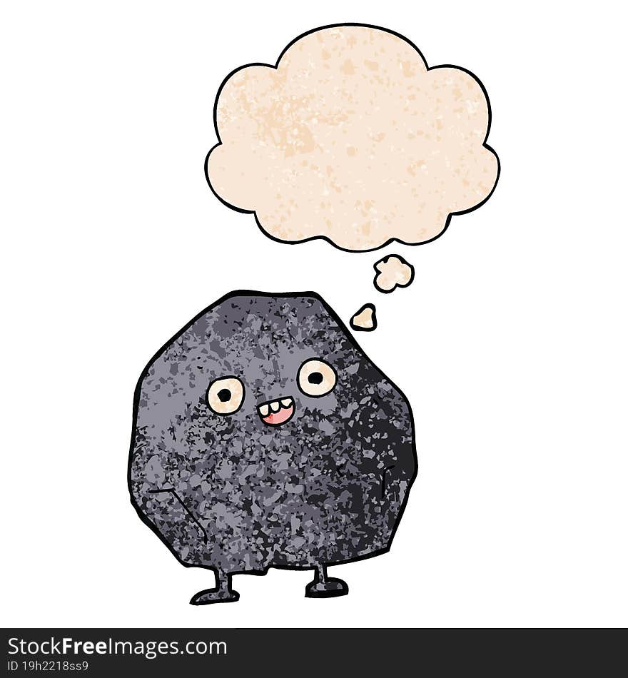 cartoon rock with thought bubble in grunge texture style. cartoon rock with thought bubble in grunge texture style