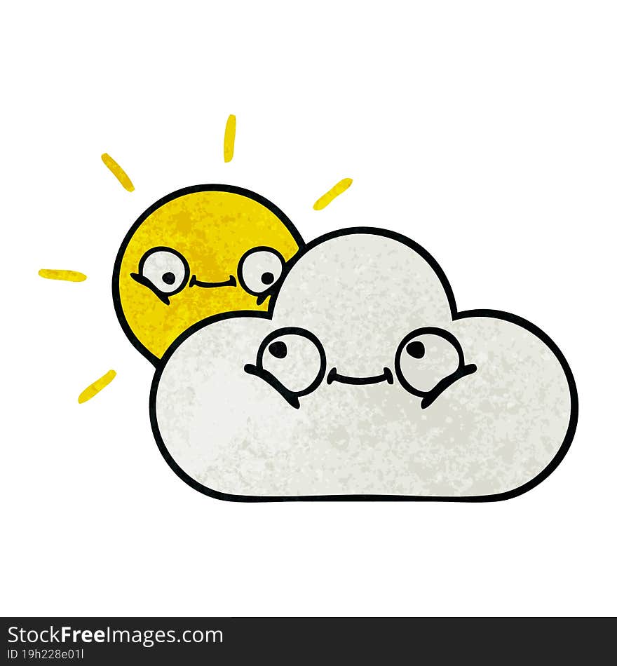 retro grunge texture cartoon of a sunshine and cloud