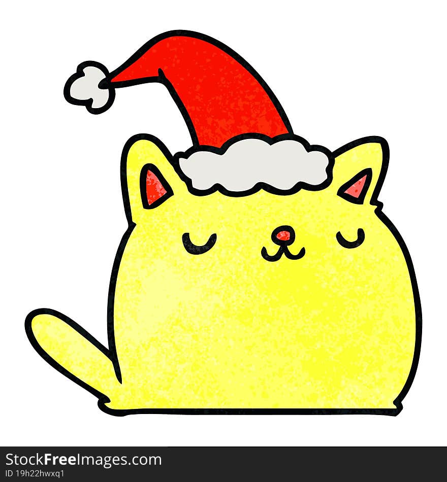 hand drawn christmas textured cartoon of kawaii cat