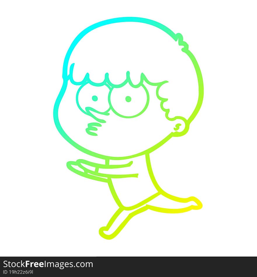 cold gradient line drawing of a cartoon curious boy running