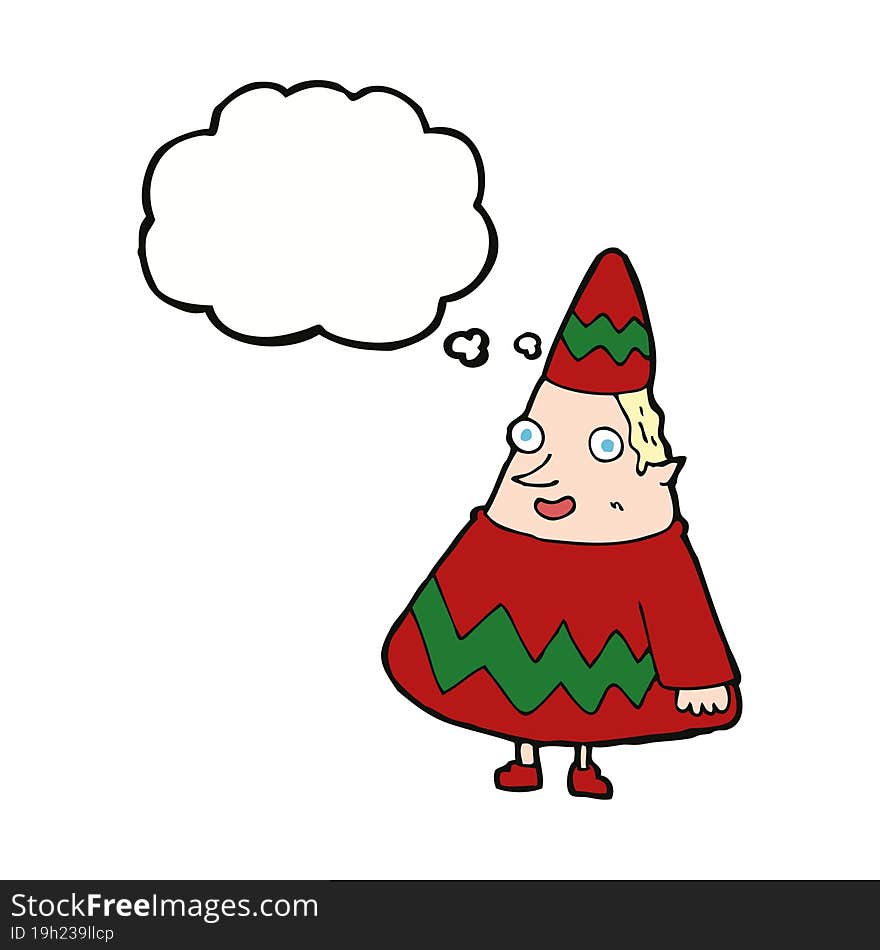 cartoon elf with thought bubble