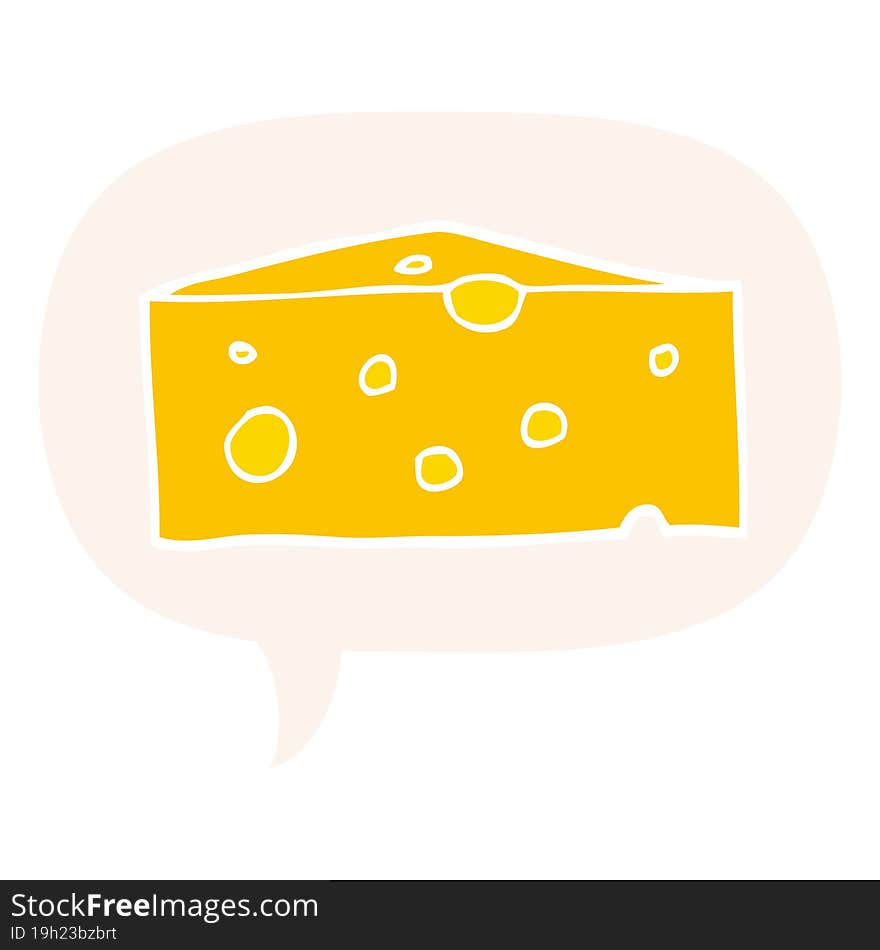 Cartoon Cheese And Speech Bubble In Retro Style