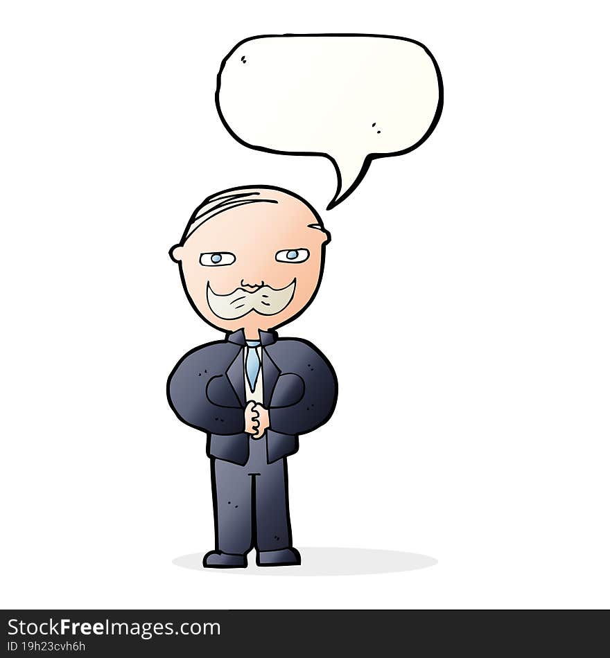 cartoon old man with mustache with speech bubble