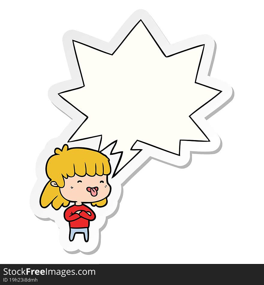 cartoon girl sticking out tongue and speech bubble sticker