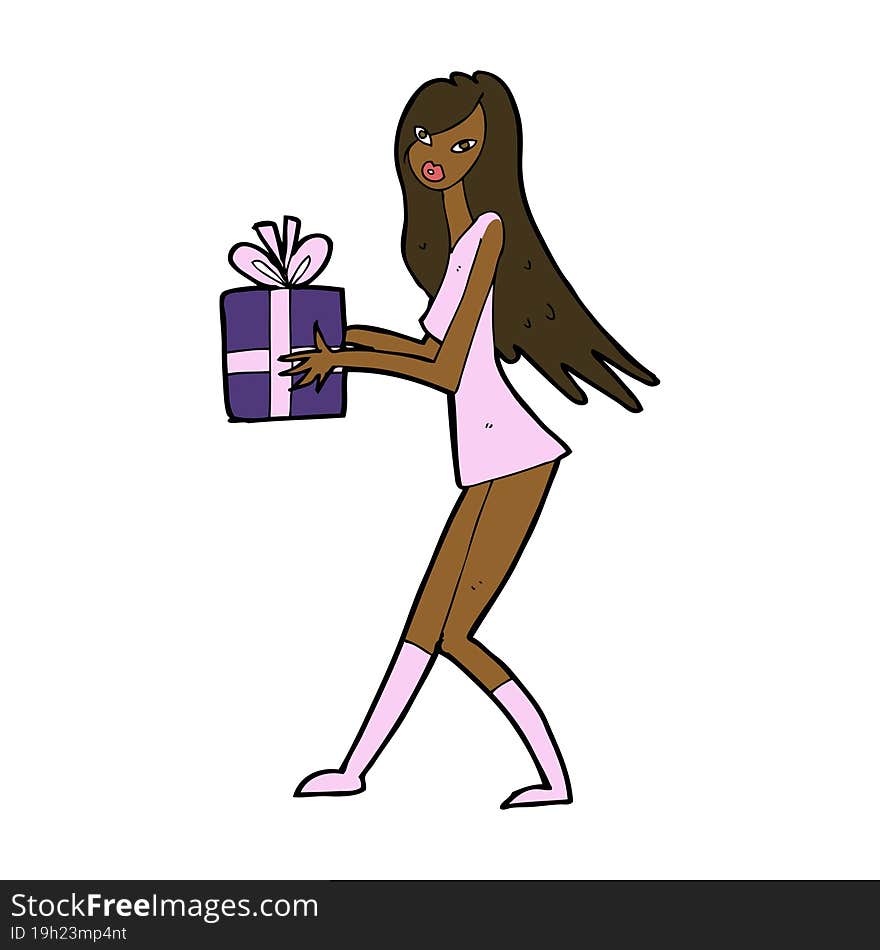 cartoon fashion girl with present