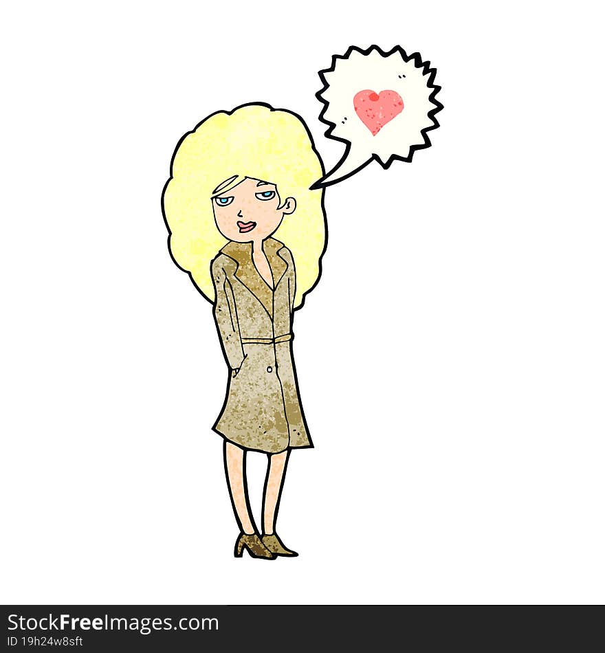 cartoon trenchcoat wearing woman in love